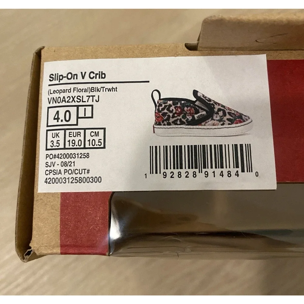 Vans‎ Infant Slip-On V Crib Leopard Floral Hook & Loop Size US 4 Infant Shoes